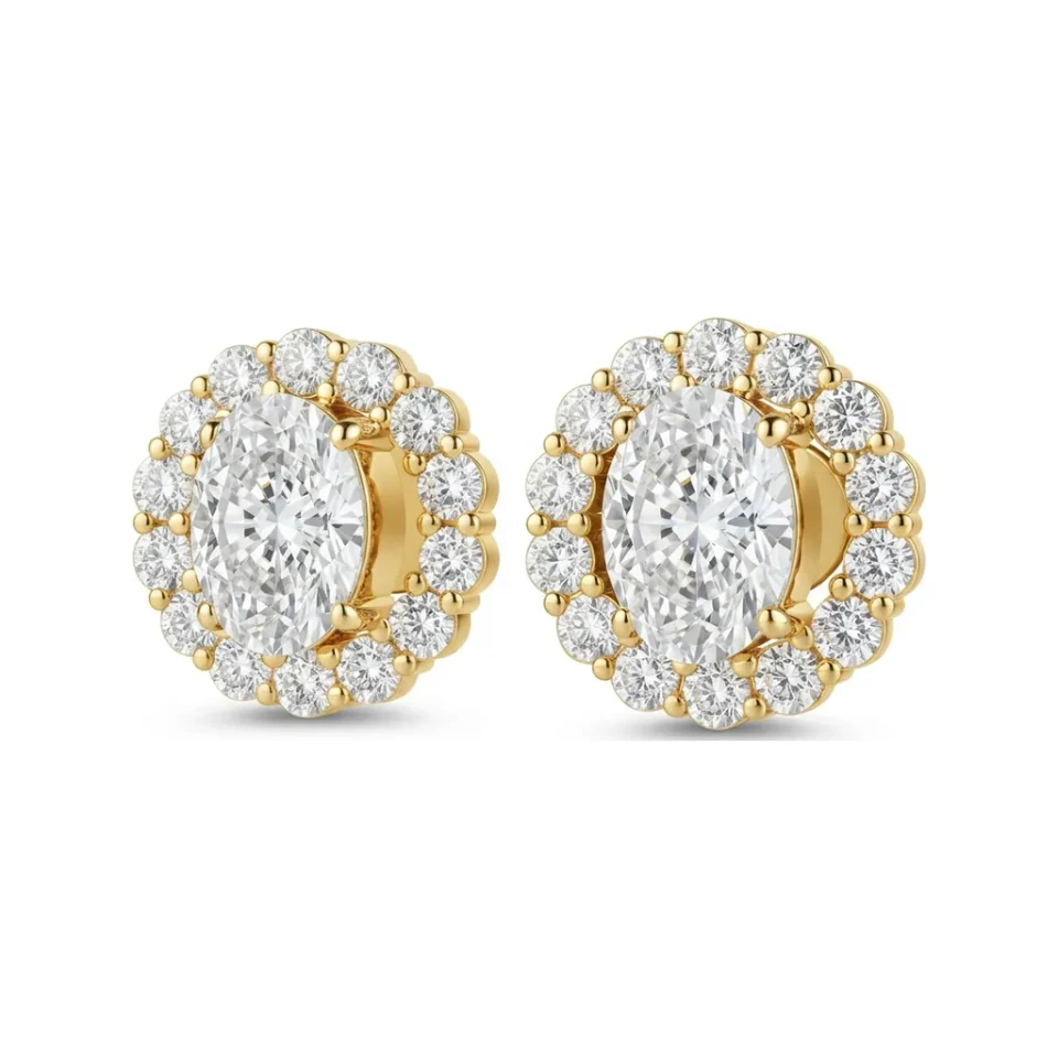 2.34 CTTW Oval Lab Grown Diamond Halo Stud Earrings image 1