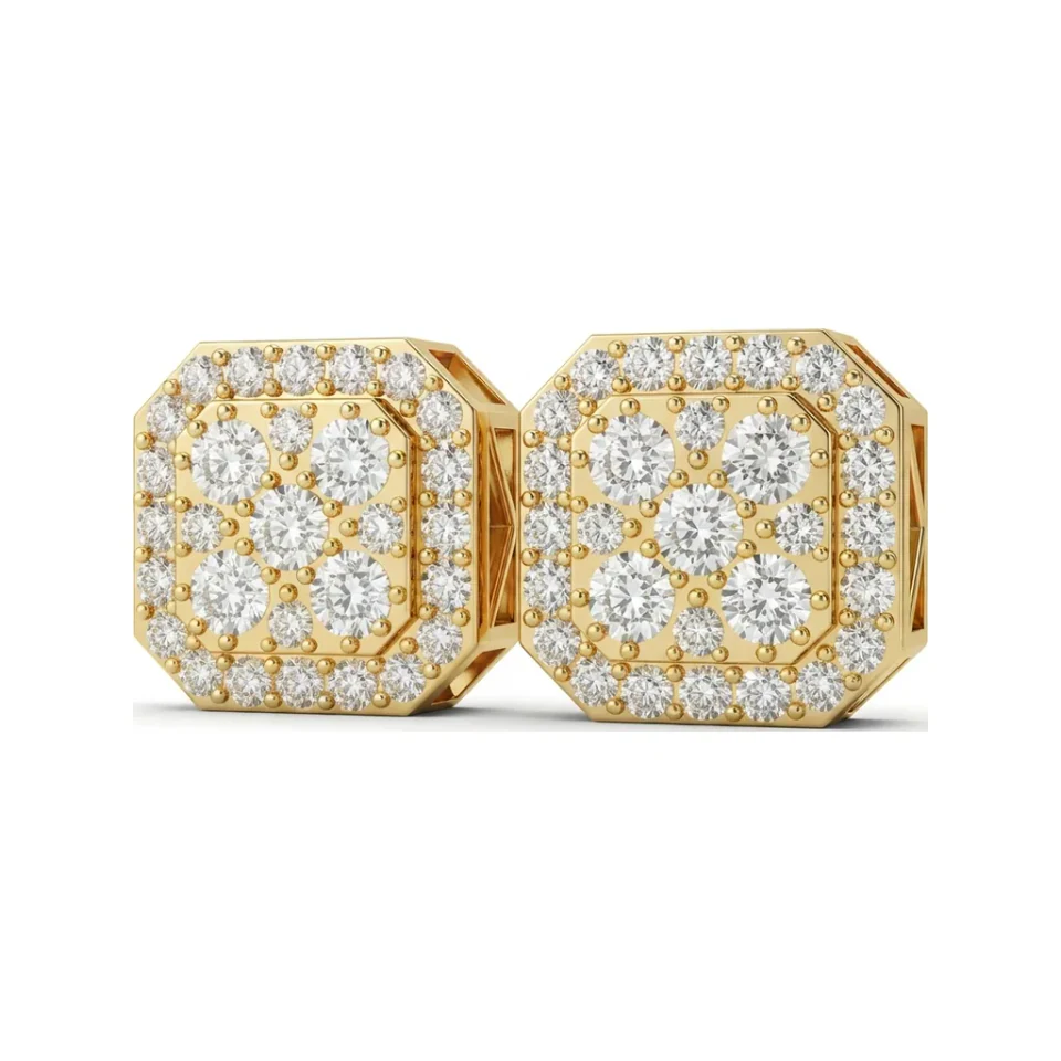 1.11 CTTW Octagon-Shaped Halo Round Lab Grown Diamond Cluster Stud Earrings image 1