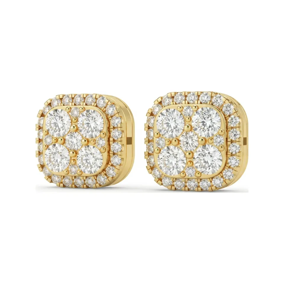 1.25 CTTW Cushion-Shaped Halo Round Lab Grown Diamond Quad Cluster Stud Earrings image 1
