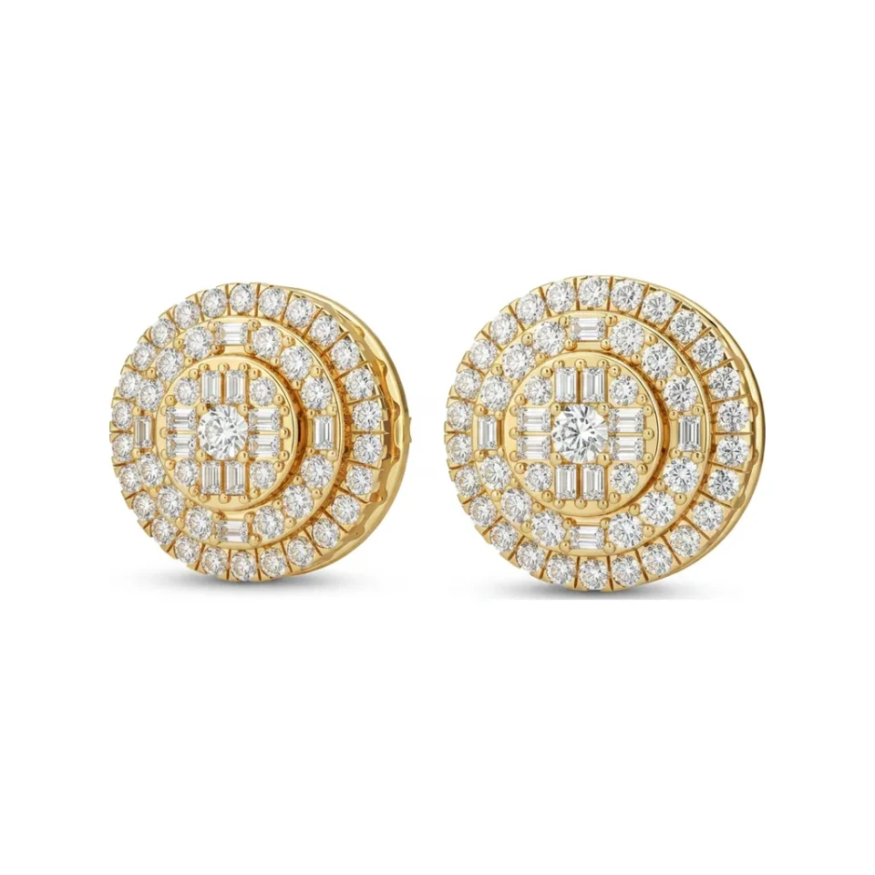 1.23 CTTW Vintage Baguette and Round Lab Grown Diamond Halo Stud Earrings image 1