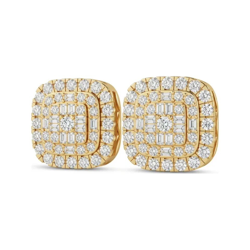 1.13 CTTW Cushion-Shaped Double Halo Stud Earrings with Baguette and Round Lab Grown Diamonds image 1