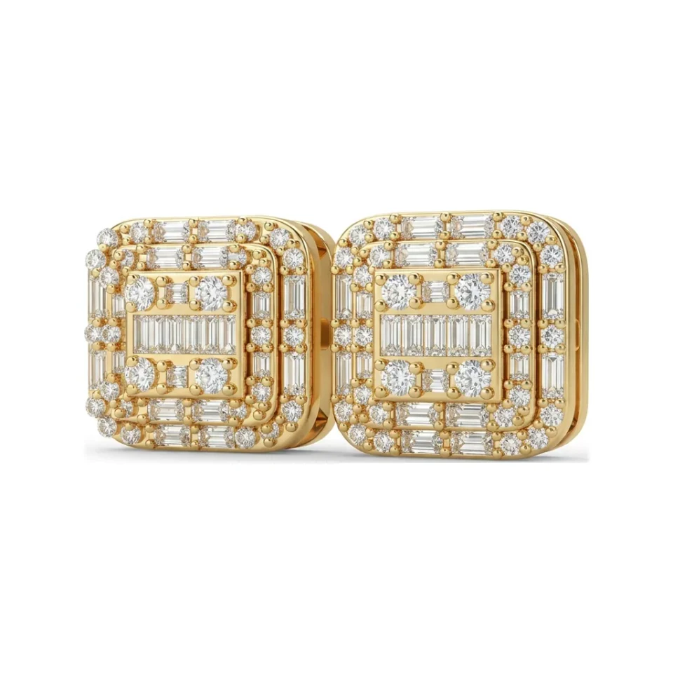 0.39 CTTW Baguette & Round Lab Grown Diamond Square Cluster Stud Earrings image 1
