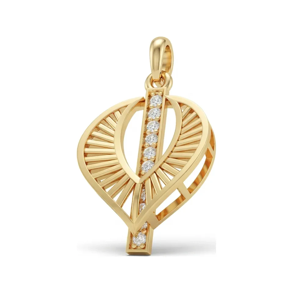 0.11 CTTW Openwork Leaf Pendant with Channel Diamond Line in 10K Yellow Gold image 1