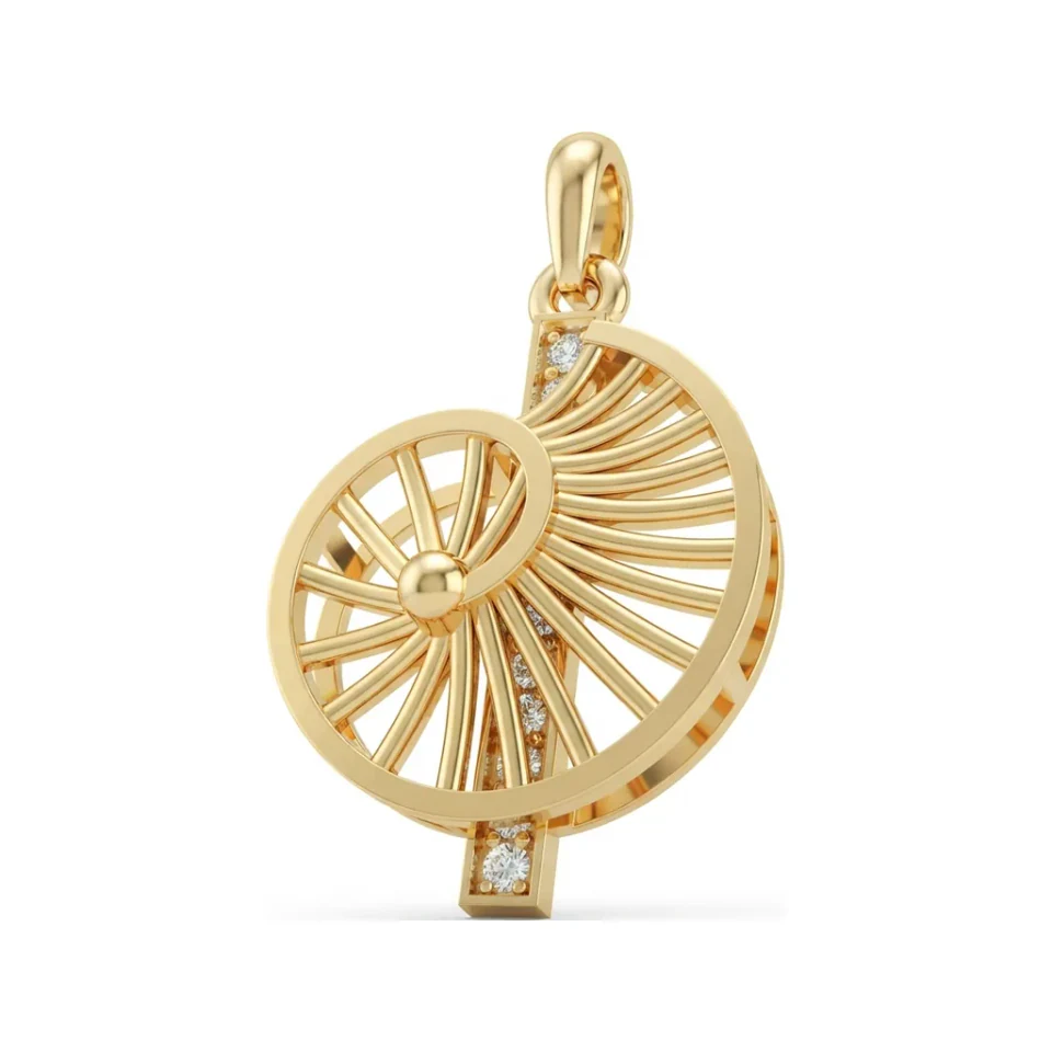 0.1 CTTW Geometric Diamond Wheel Circle Pendant in 10K Yellow Gold image 1