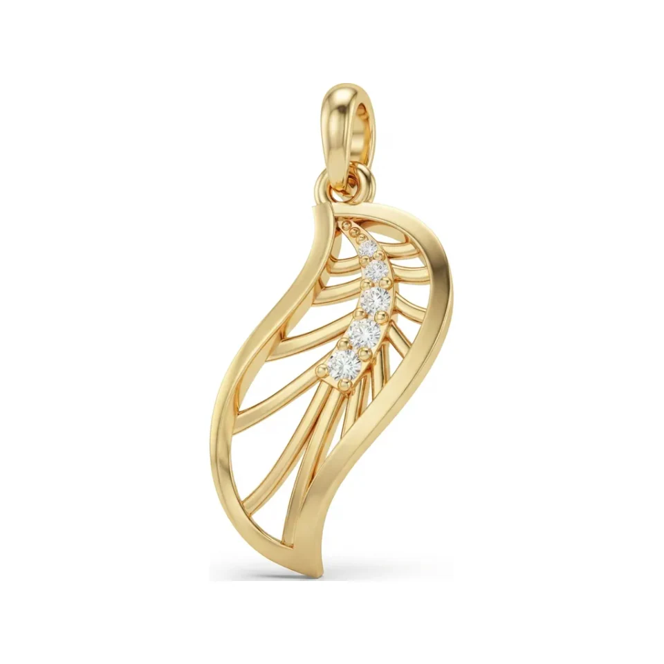 0.06 CTTW Sculpted Openwork Diamond Leaf Pendant in 10K Yellow Gold image 1