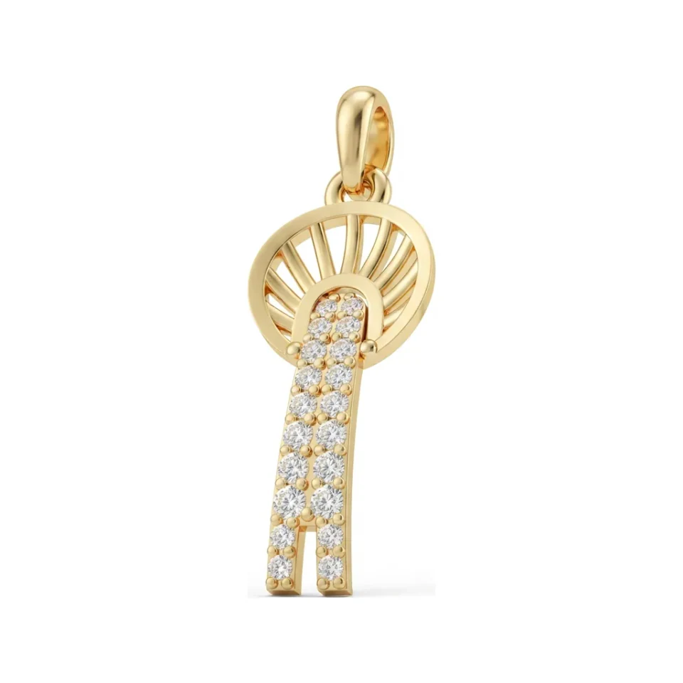 0.16 CTTW Micro-Pave Diamond Feather Fan Drop Pendant in 10K Yellow Gold image 1