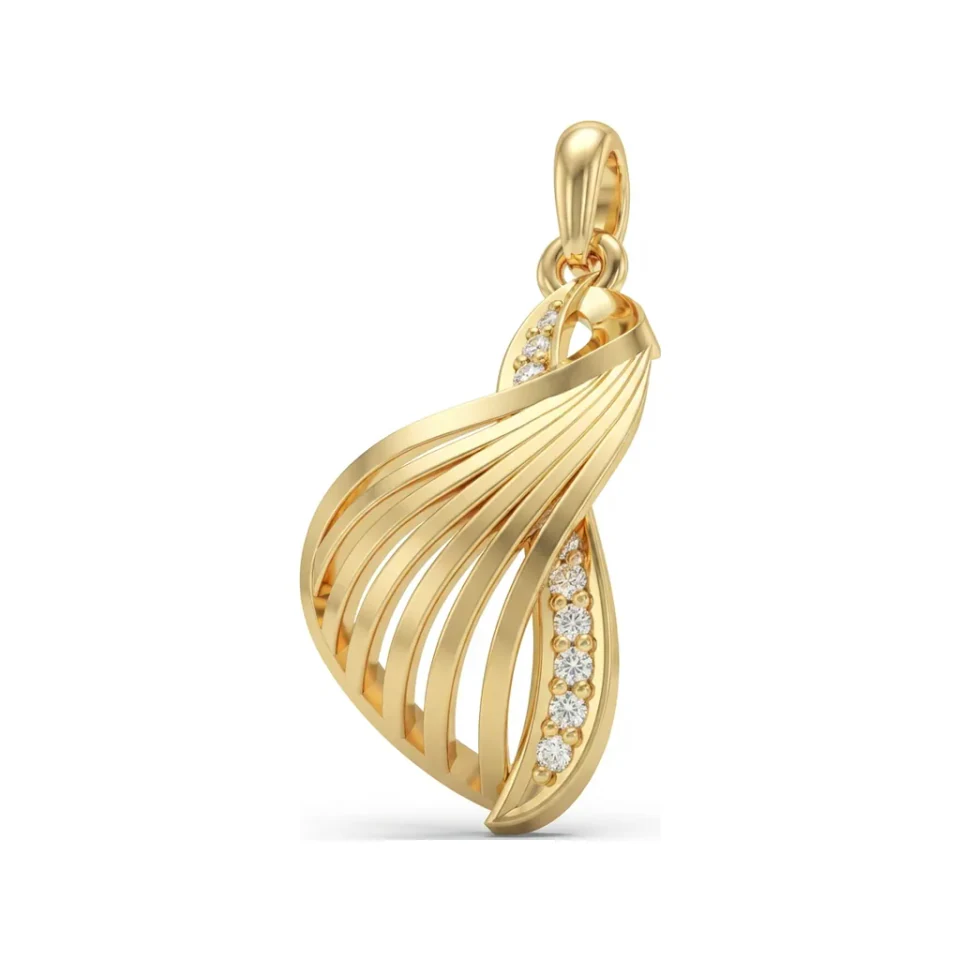 0.08 CTTW Diamond Ribbed Swirl Leaf Pendant | Modern in 10K Yellow Gold image 1