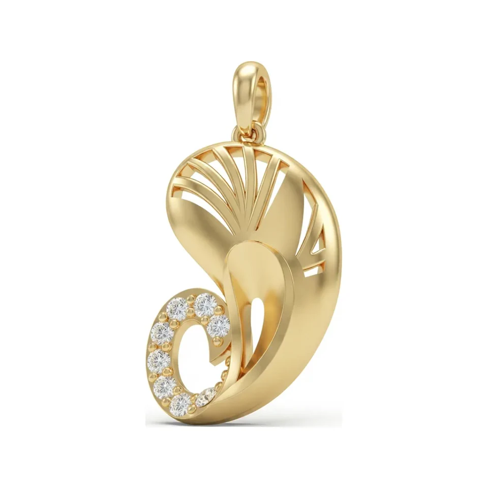 0.14 CTTW Diamond Paisley Shell Pendant | Modern Necklace in 10K Yellow Gold image 1