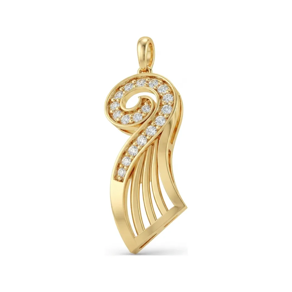 0.13 CTTW Pave Diamond Paisley Spiral Pendant in 10K Yellow Gold image 1