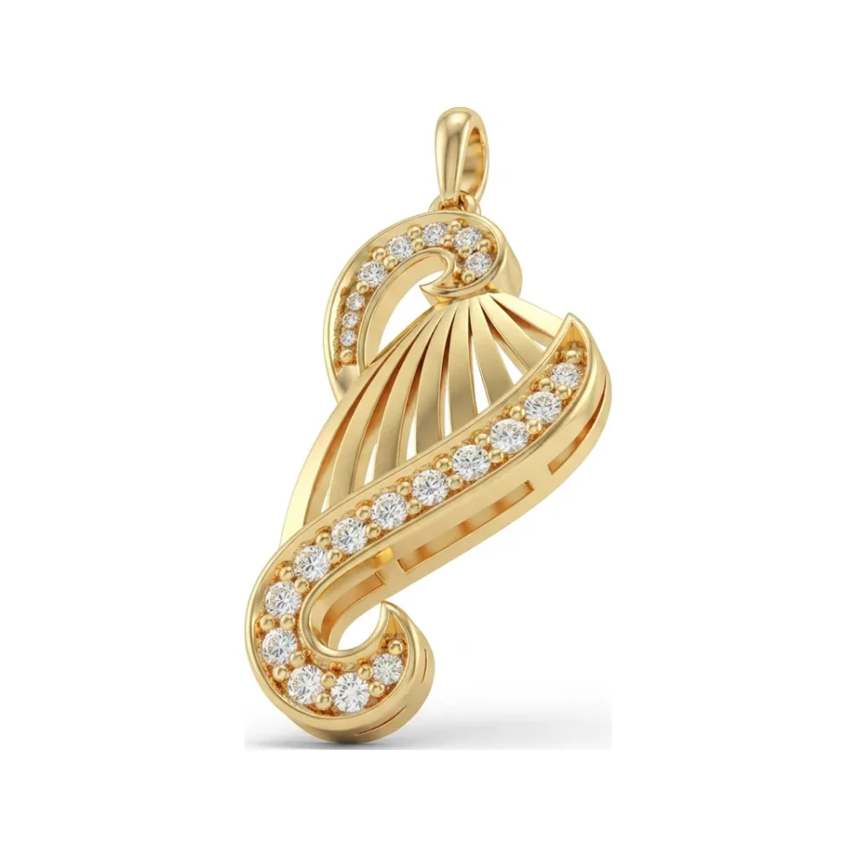 0.1 CTTW Diamond Paisley Swirl Pendant | Fluted Necklace in 10K Yellow Gold image 1