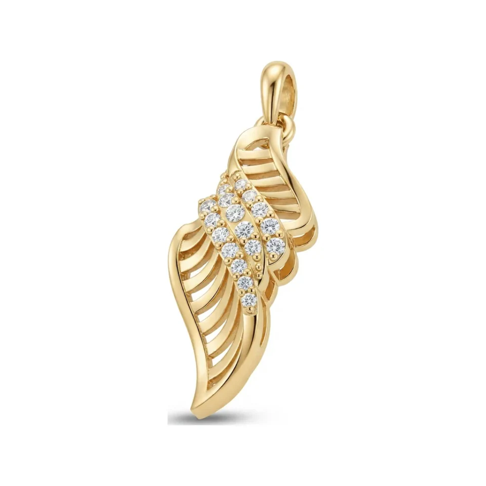 0.12 CTTW Pave Diamond Feather Leaf Pendant Necklace in 10K Yellow Gold image 1