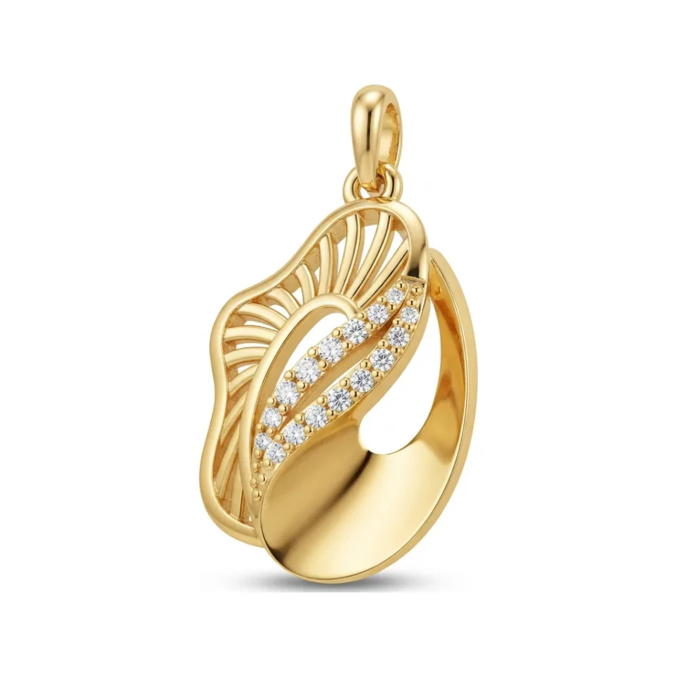 0.11 CTTW Sculpted Diamond Leaf Pendant | Openwork Design in 10K Yellow Gold image 1