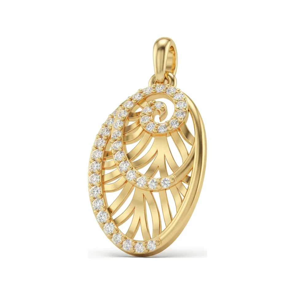 0.27 CTTW Oval Openwork Diamond Swirl Pendant in 10K Yellow Gold image 1