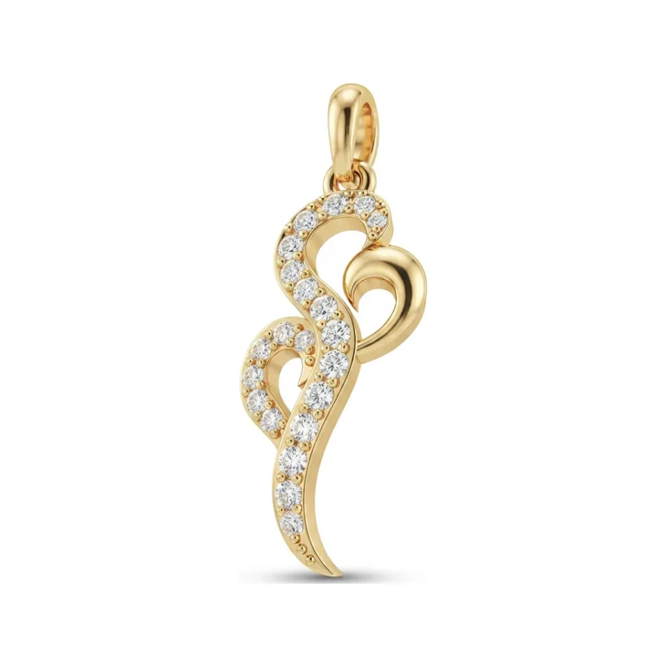 0.27 CTTW Pave Diamond Scroll Swirl Pendant Necklace in 10K Yellow Gold image 1
