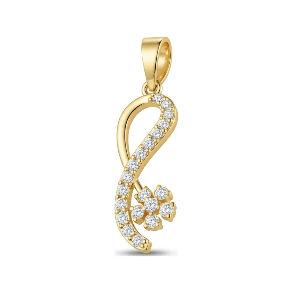 0.25 CTTW Diamond Ribbon Swirl Flower Pendant | Necklace in 10K Yellow Gold image 1