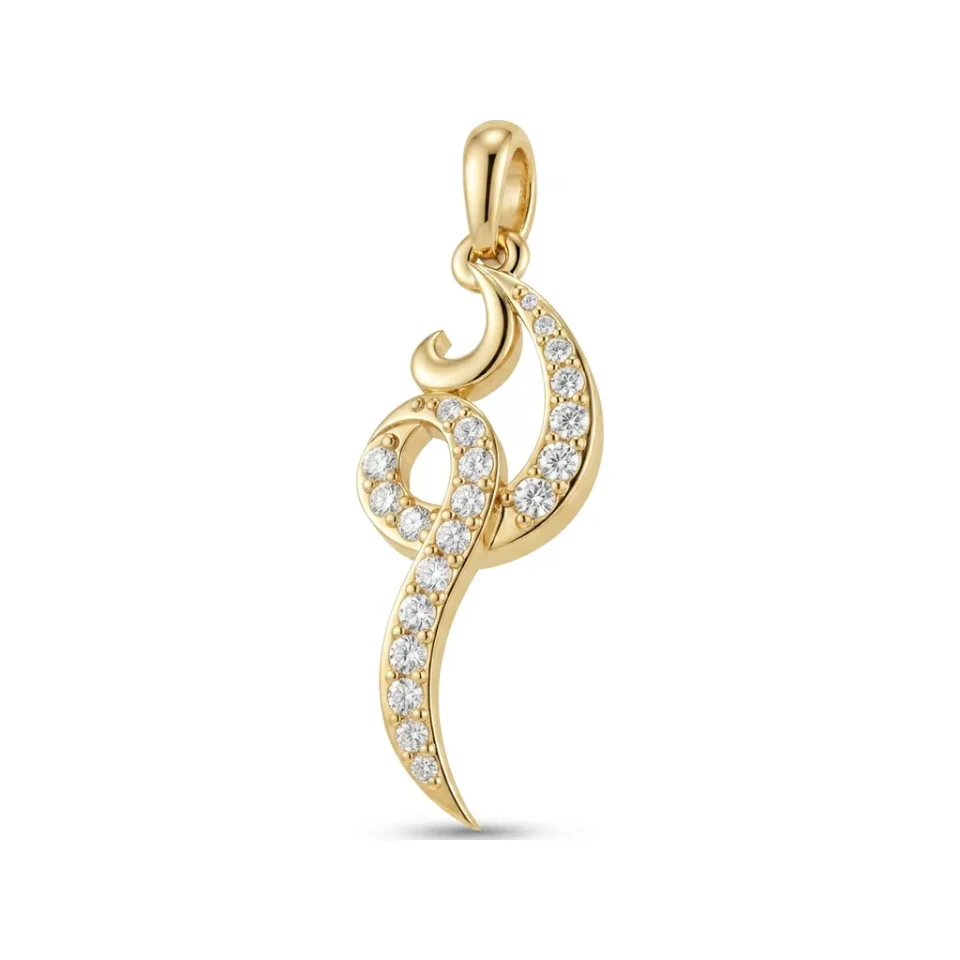0.18 CTTW Pave Diamond Serpent Swirl Drop Pendant in 10K Yellow Gold image 1