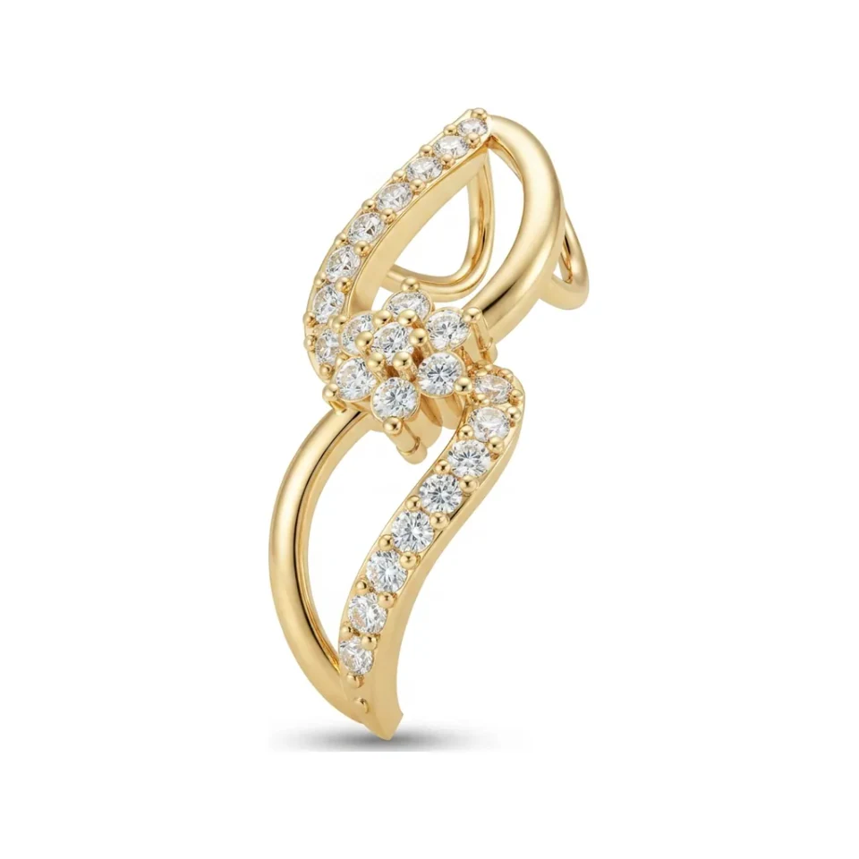 0.15 CTTW Diamond Twist Swirl Pendant with Flower in 10K Yellow Gold image 1