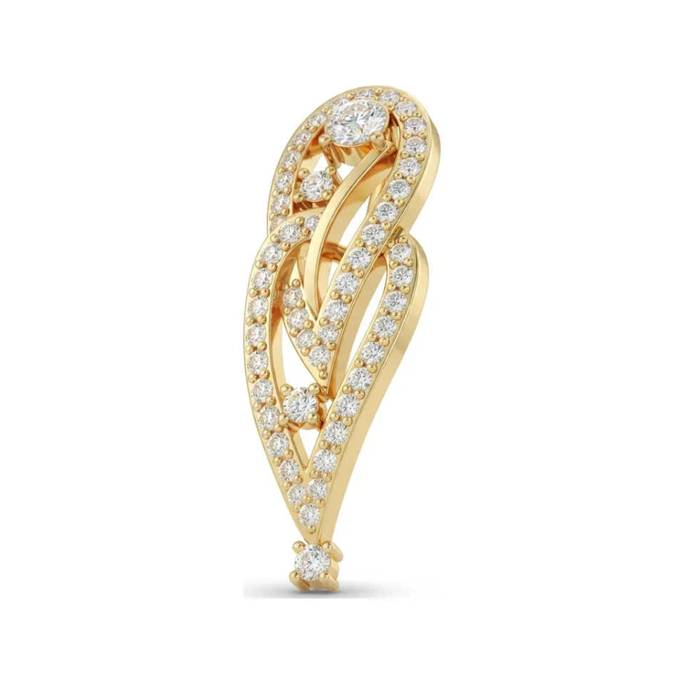 0.59 CTTW Diamond Leaf Swirl Openwork Drop Pendant in 10K Yellow Gold image 1