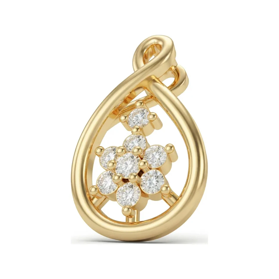 0.09 CTTW Diamond Flower Cluster Infinity Loop Pendant in 10K Yellow Gold image 1
