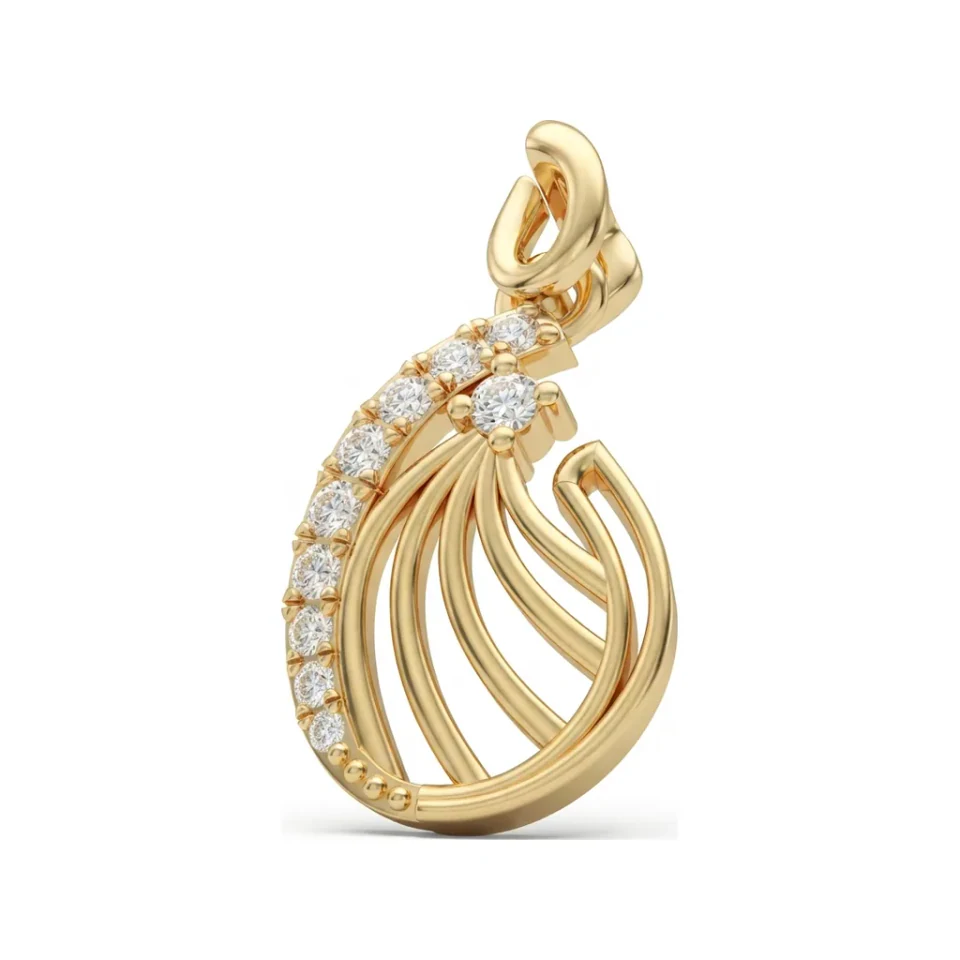 0.07 CTTW Diamond Paisley Swirl Leaf Pendant Necklace in 10K Yellow Gold image 1