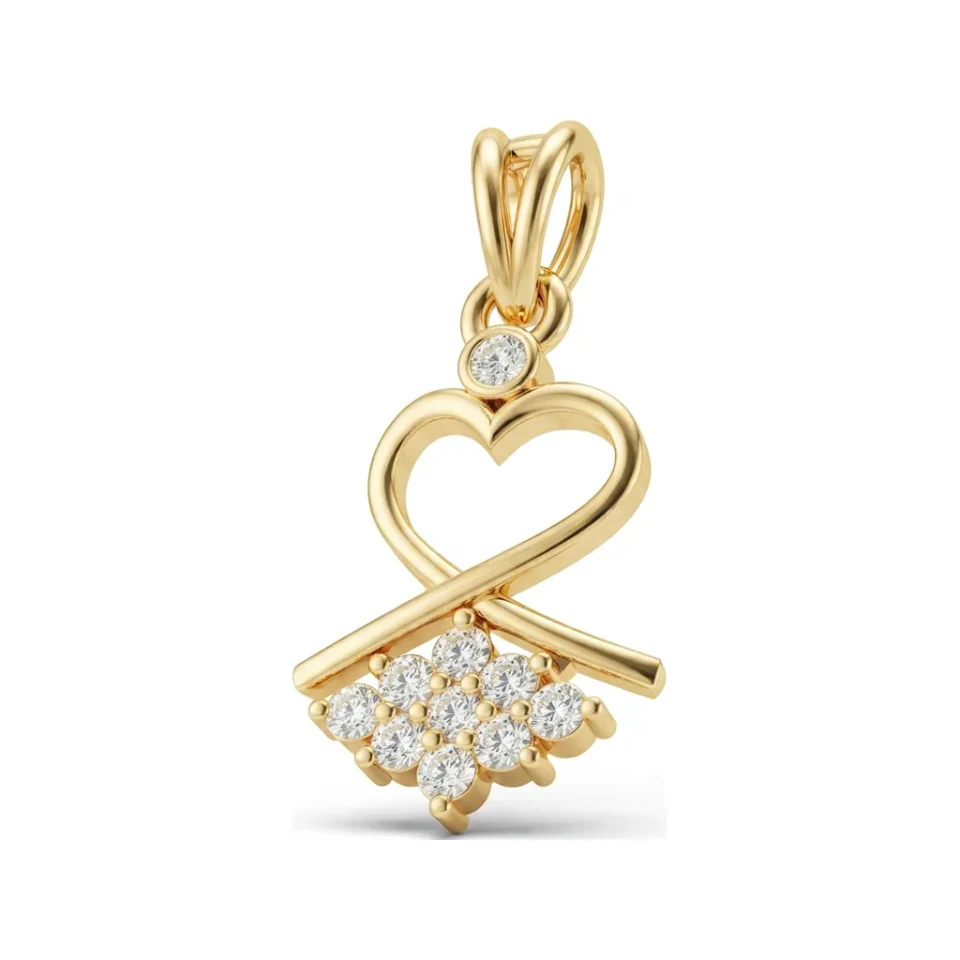 0.13 CTTW Open Heart Diamond Cluster Pendant in 10K Yellow Gold image 1