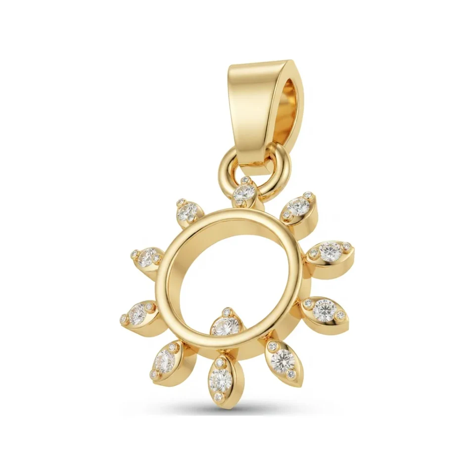0.04 CTTW Diamond Sunburst Open Circle Pendant in 10K Yellow Gold image 1