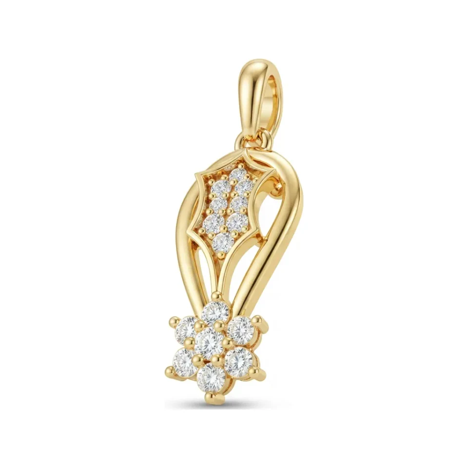 0.17 CTTW Diamond Marquise Frame & Flower Drop Pendant in 10K Yellow Gold image 1