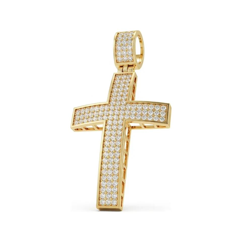 0.67 CTTW Iced Diamond Cross Pendant with Pave Bail in 10K Yellow Gold image 1