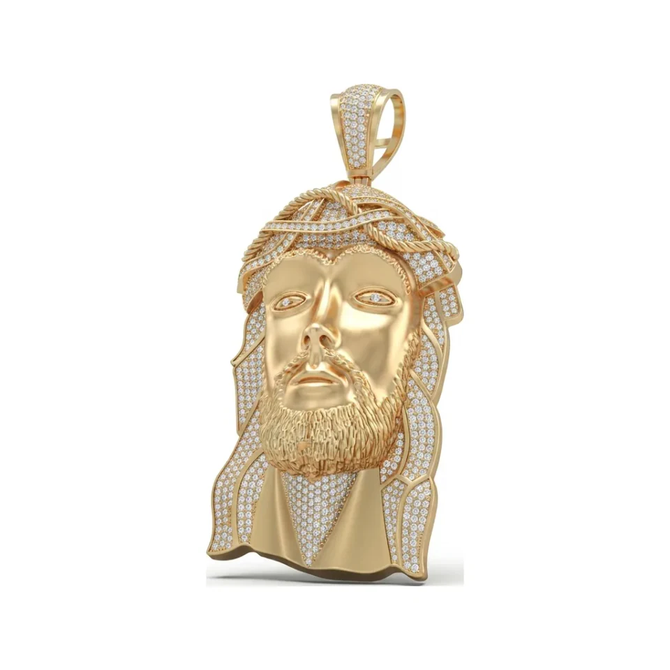 1.41 CTTW Iced Diamond Jesus Piece Pendant in 10K Yellow Gold image 1