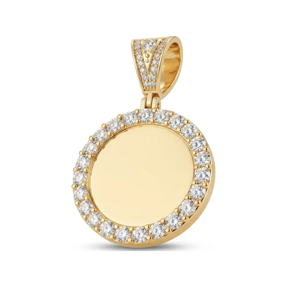2.08 CTTW Diamond Framed Round Medallion Pendant in 10K Yellow Gold image 1