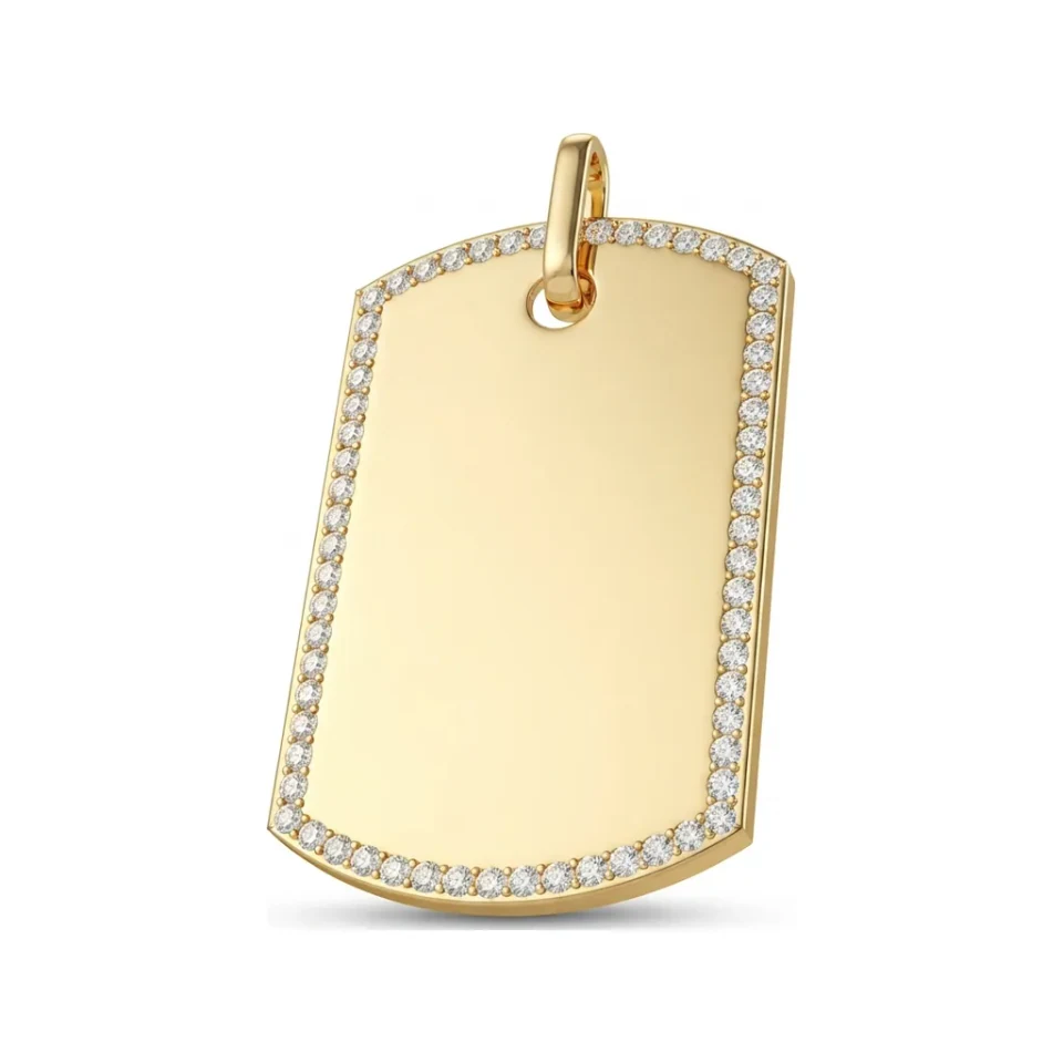 1.91 CTTW Diamond Dog Tag Pendant | Engravable Mens Tag in 10K Yellow Gold image 1