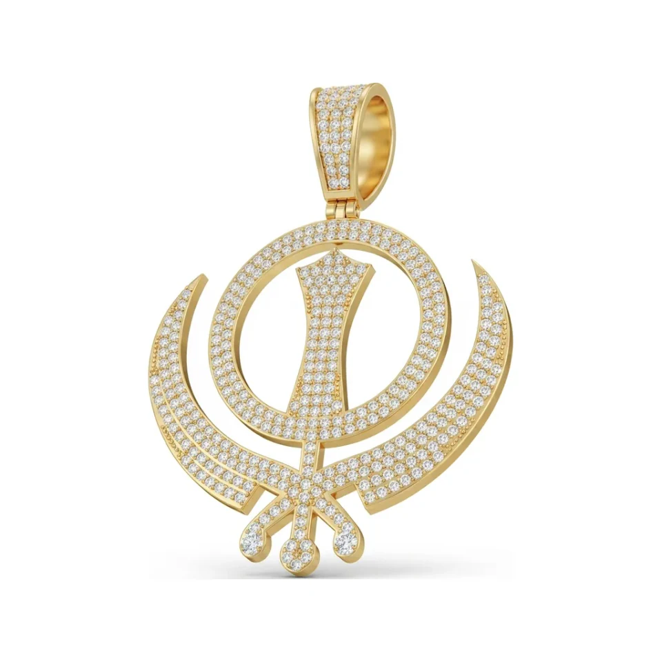 3.02 CTTW Diamond Khanda Pendant - Sikh Symbol Necklace in 14K Yellow Gold image 1