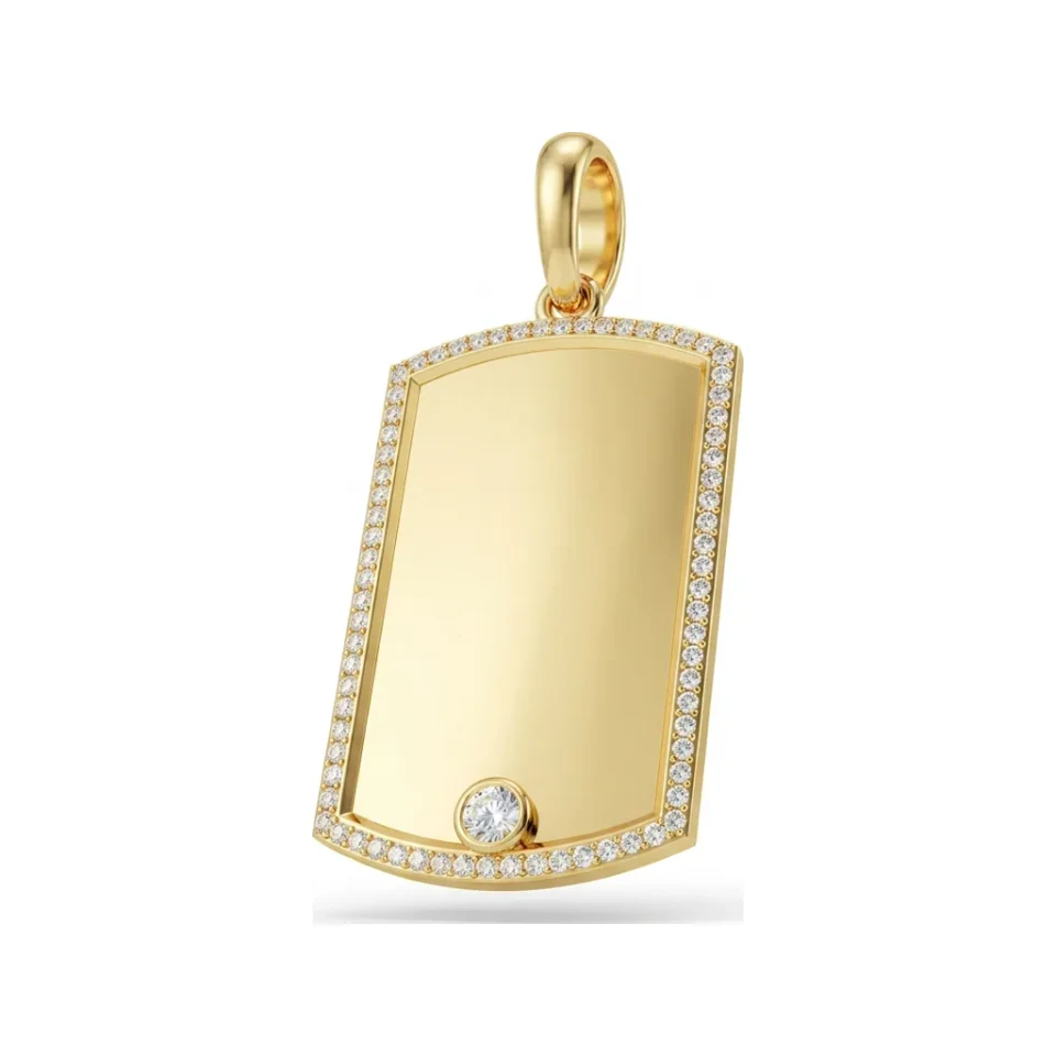 1.02 CTTW Diamond Halo Dog Tag Pendant | Engravable in 10K Yellow Gold image 1