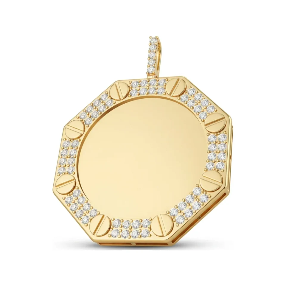 3.52 CTTW Octagon Diamond Frame Photo Pendant in 10K Yellow Gold image 1