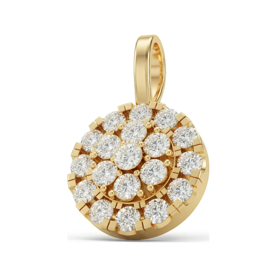 0.94 CTTW Diamond Cluster Pendant - Round Pave Disc Necklace in 10K Yellow Gold image 1