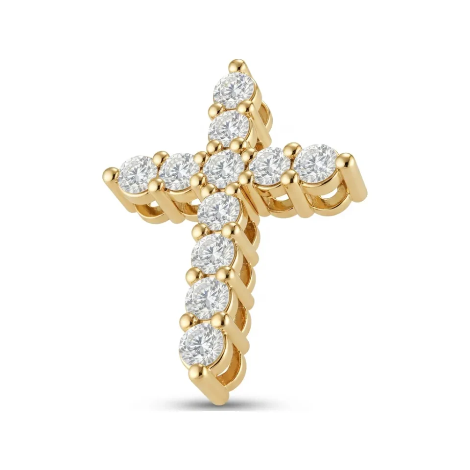 1.11 CTTW Round Diamond Cross Pendant in 10K Yellow Gold image 1