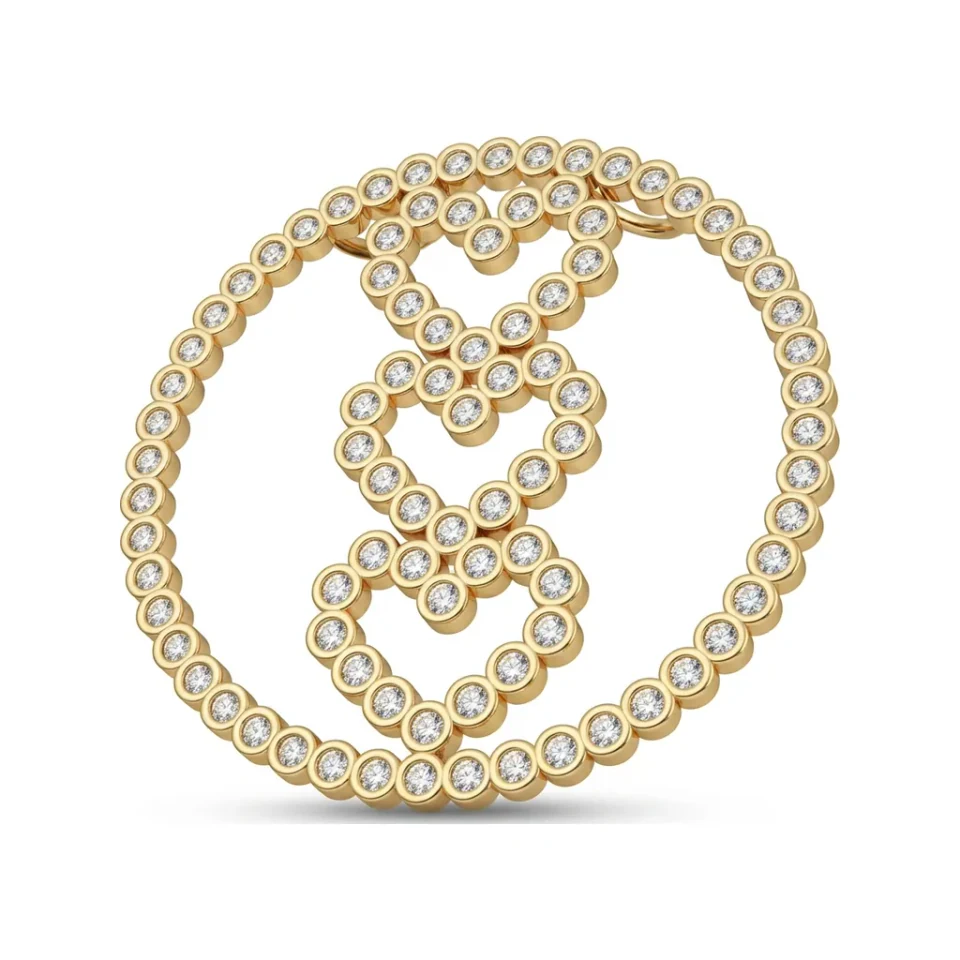 1.02 CTTW Diamond Circle Pendant with Heart Motif in 10K Yellow Gold image 1