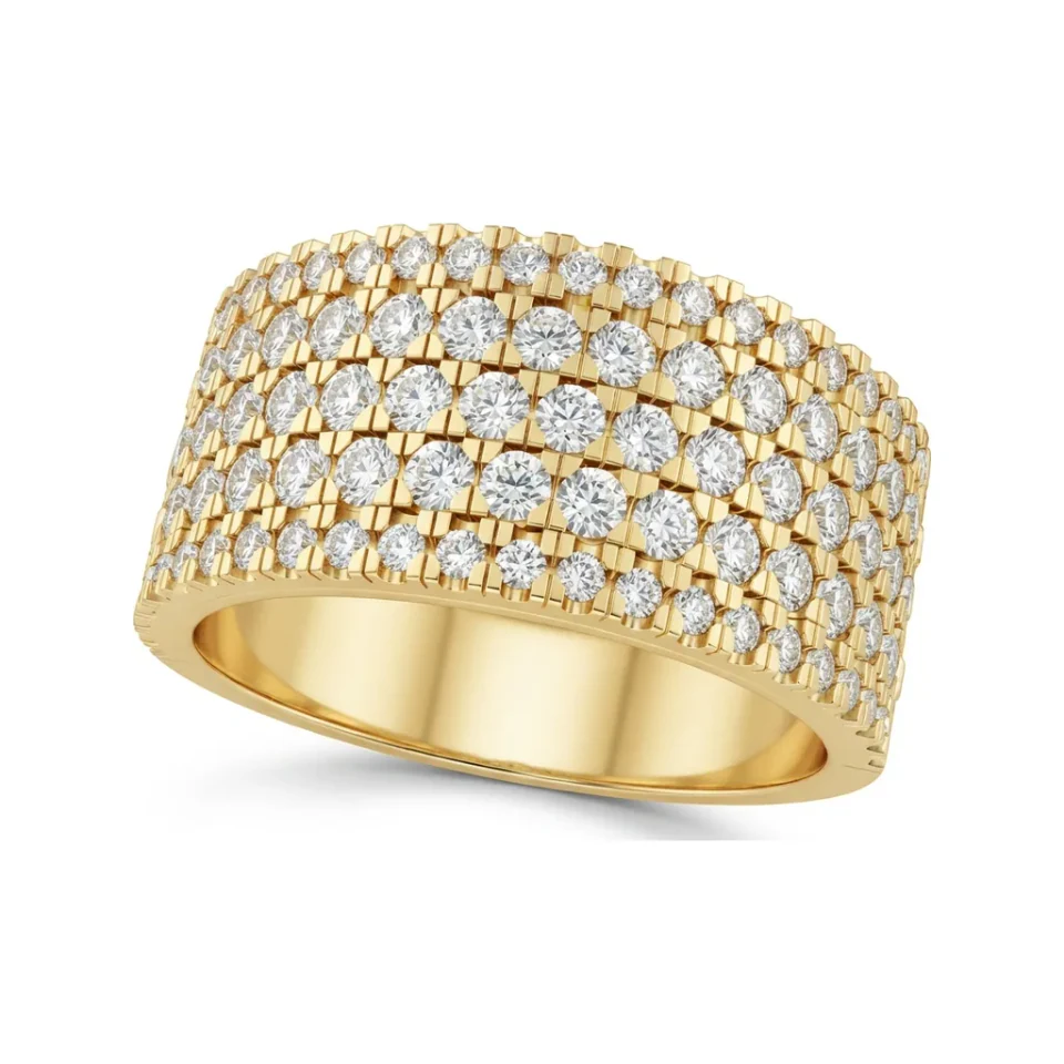 1.97 CTTW Multi-Row Pave Wide Wedding Band in 10K Yellow Gold image 1