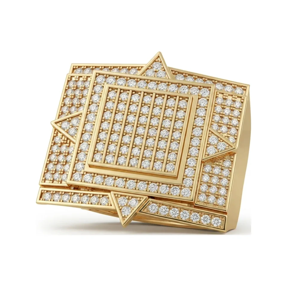 0.83 CTTW Mens Pave Star Cluster Statement Ring in 10K Yellow Gold image 1