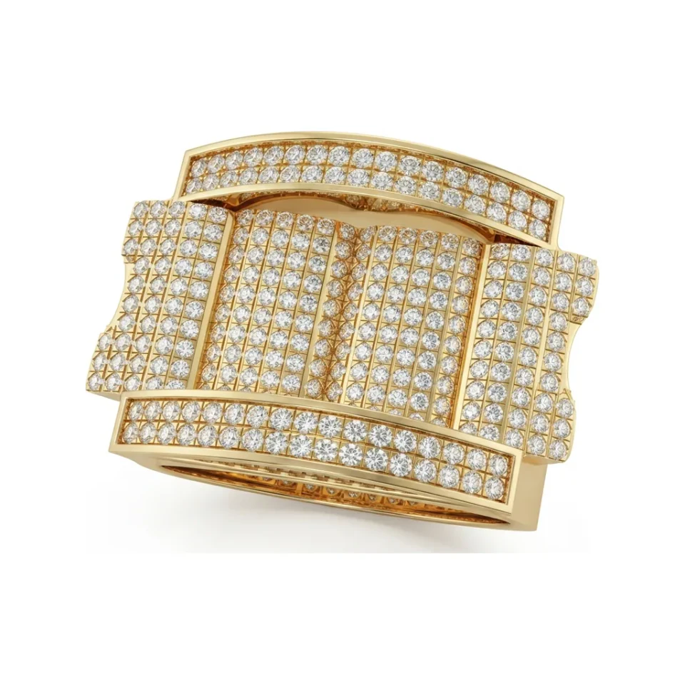 1.29 CTTW Mens Domed Cocktail Ring | Micro-Pave Statement Ring in 10K Yellow Gold image 1
