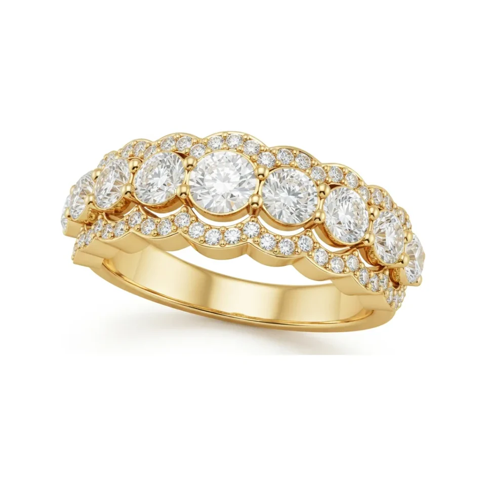 1.27 CTTW Multi-Row Micro-Pave Domed Diamond Wedding Band in 10K Yellow Gold image 1