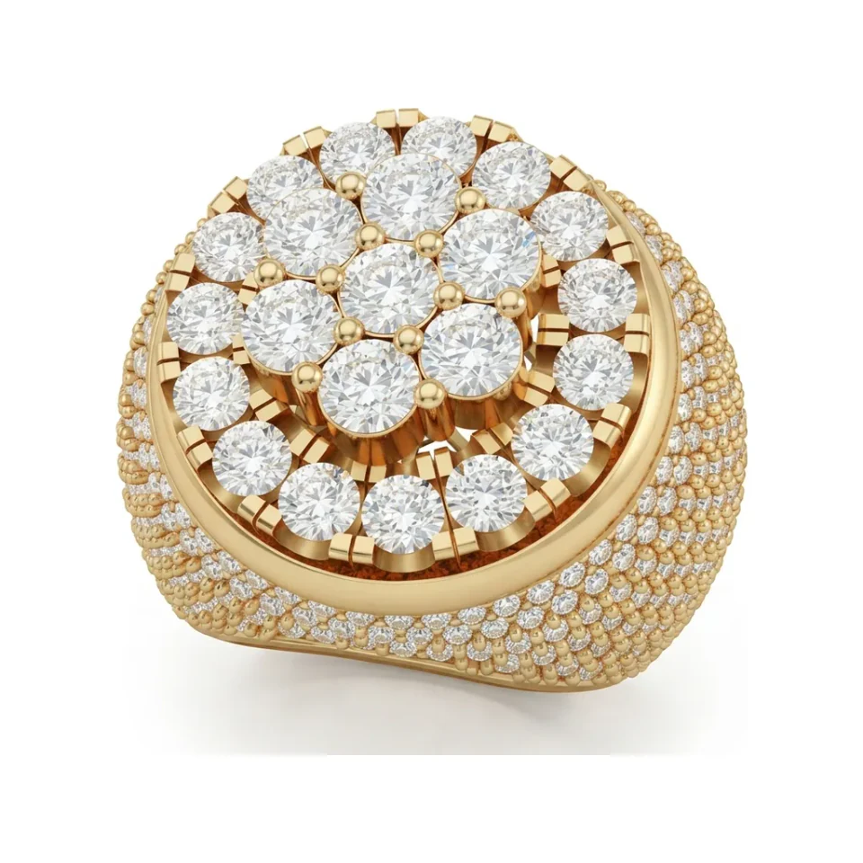 7.45 CTTW Mens Dome Cluster Pave Statement Ring in 10K Yellow Gold image 1