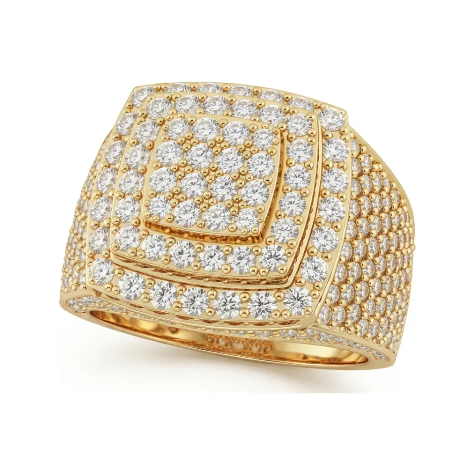 3.87 CTTW Mens Pave Cocktail Statement Ring in 10K Yellow Gold image 1