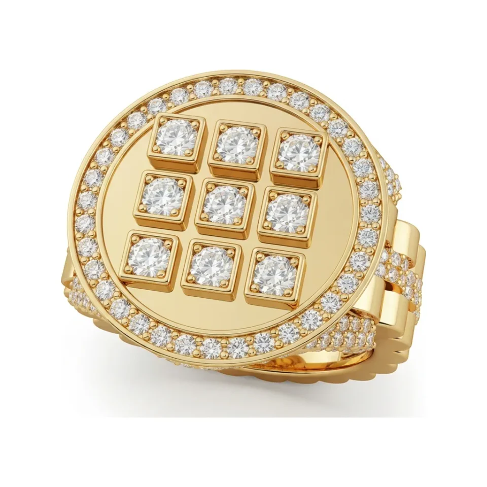 2.16 CTTW Mens Halo Micro-Pave Diamond Cocktail Ring in 10K Yellow Gold image 1