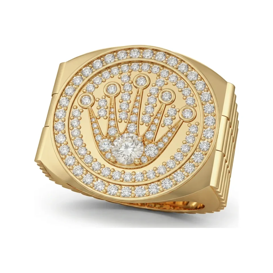 0.86 CTTW Mens Crown Signet Ring with Micro-Pave Diamonds in 10K Yellow Gold image 1