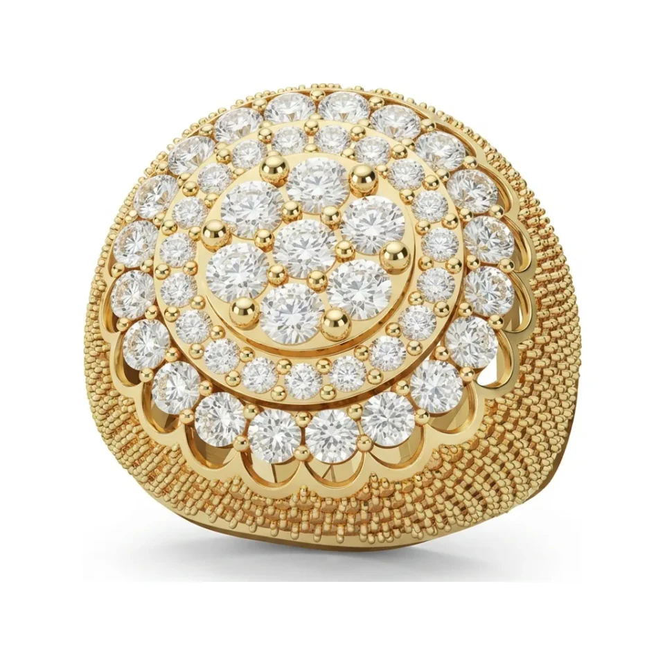 4 CTTW Bombe Dome Cluster Pave Statement Ring in 10K Yellow Gold image 1
