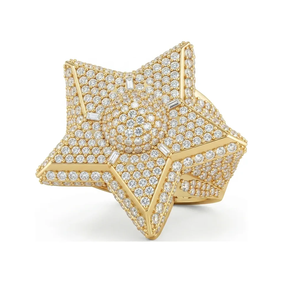 2.9 CTTW Starburst Statement Ring | Baguette & Micro-Pave Ring in 10K Yellow Gold image 1