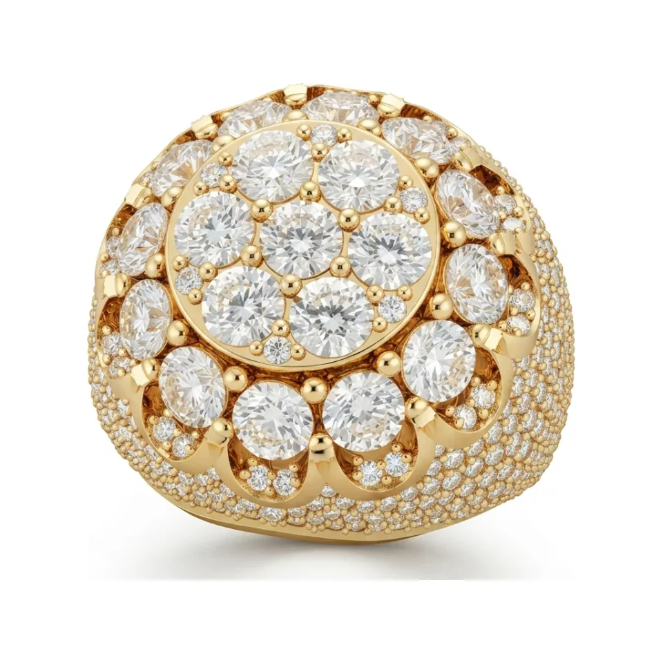 6.84 CTTW Bombe Dome Pave Diamond Cluster Statement Ring in 10K Yellow Gold image 1