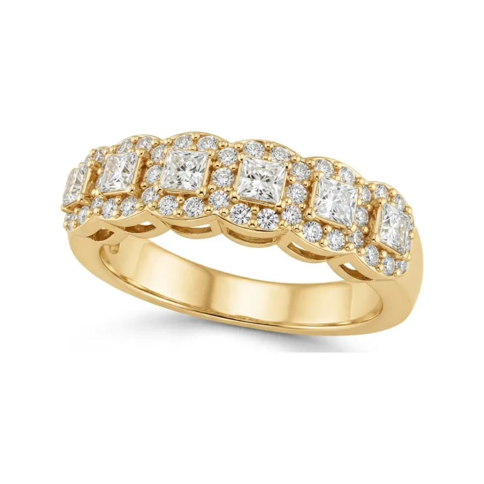 0.72 CTTW Five-Stone Princess-Cut Micro-Pave Wedding Band in 10K Yellow Gold image 1