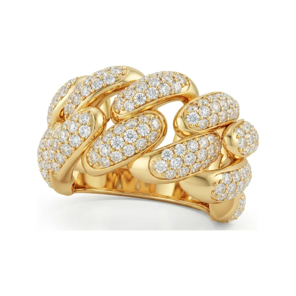 2.46 CTTW Mens Cuban Link Pave Wide Band Ring in 10K Yellow Gold image 1